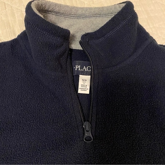 𝅺children’s Place Fleece Pullover Quarter Zip Navy Gray - Picture 3 of 6